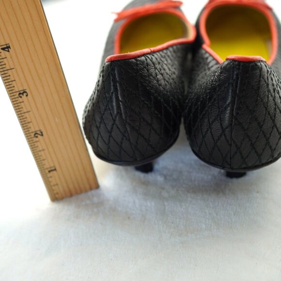 Kate Spade Quilted Leather Kitten Heel Ballet Pumps 7.5M Black Red Trim - Picture 7 of 16